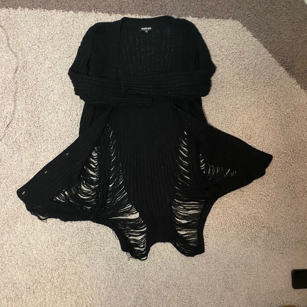 Black knit distressed cardigan